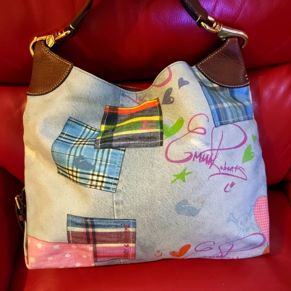 Dooney & Bourke Handbags - Dooney & Bourke Hobo Rare! Emma Roberts Denim Patchwork SAMPLE Y2K Made In ITALY